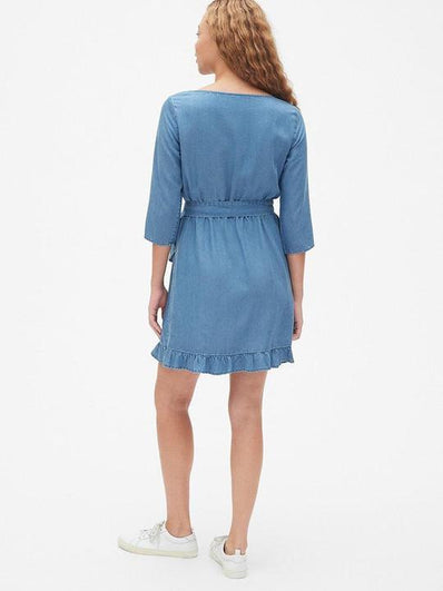 Faux-Wrap Ruffle Hem Dress