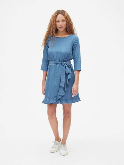Faux-Wrap Ruffle Hem Dress
