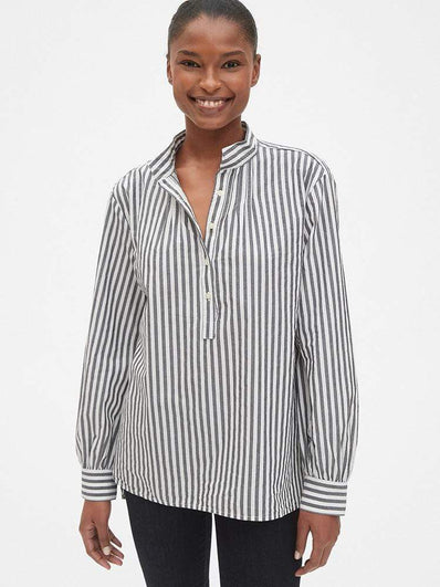 Stripe Shirred Popover Shirt